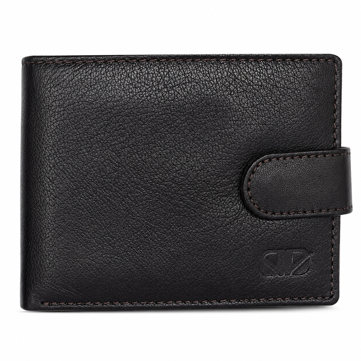 Men’s Genuine Leather Bifold Wallet with Snap Closure – Premium Black Leather Wallet for Men