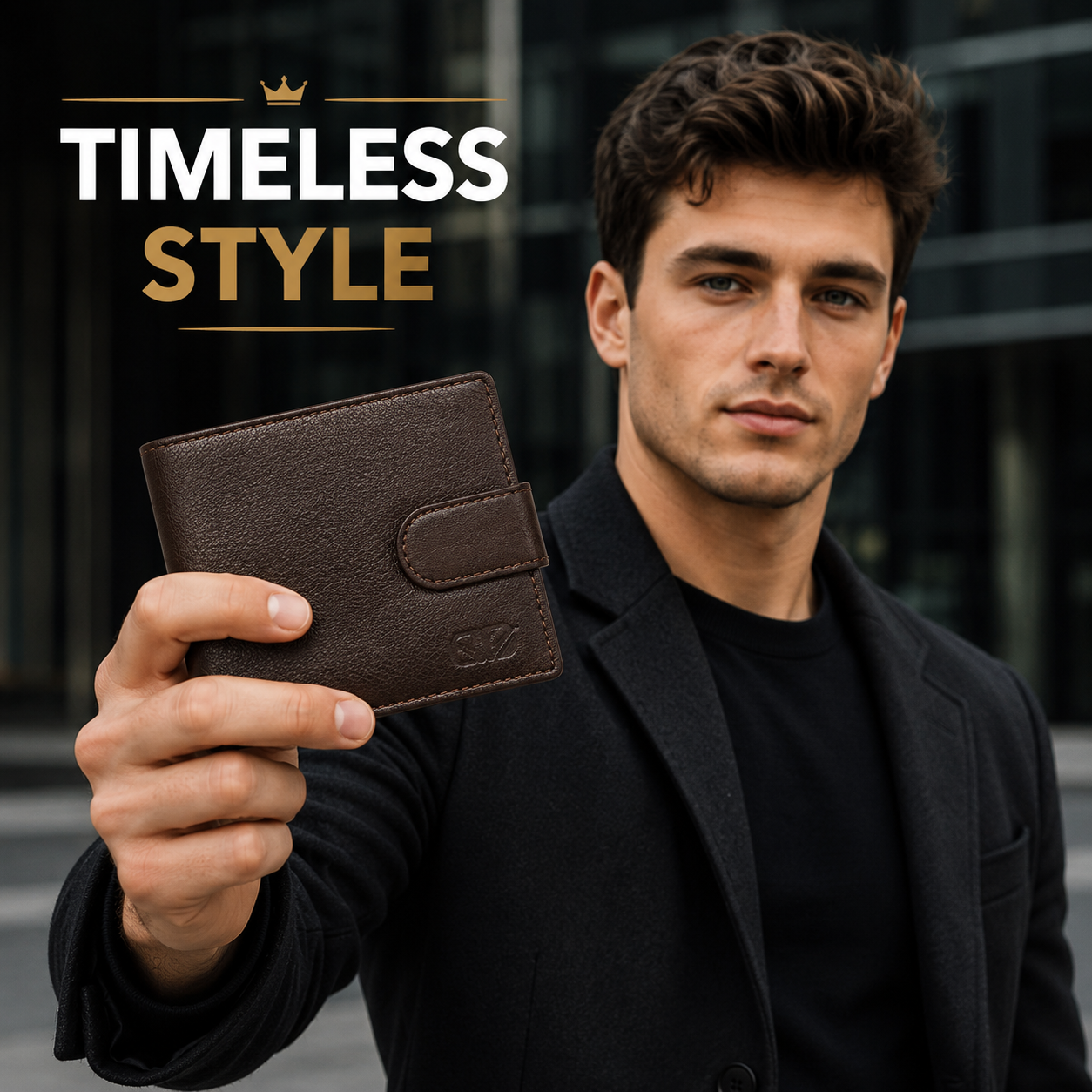 Men’s Genuine Leather Bifold Wallet – Dark Brown Classic Wallet with Snap Closure, Multiple Card Slots & Large Capacity