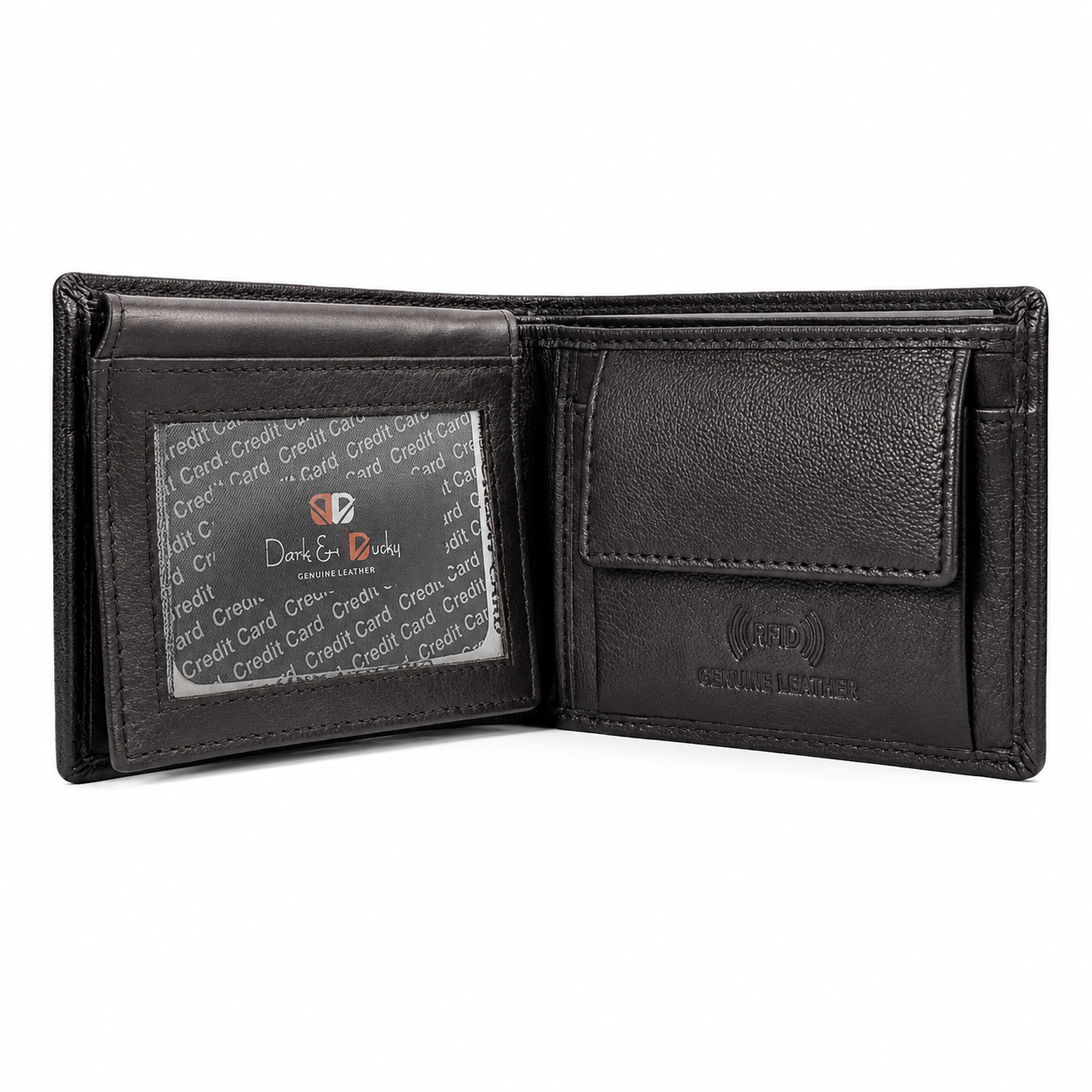 Men’s Genuine Leather RFID Blocking Bifold Wallet with ID Window, Coin Pocket & Multiple Card Slots – Black