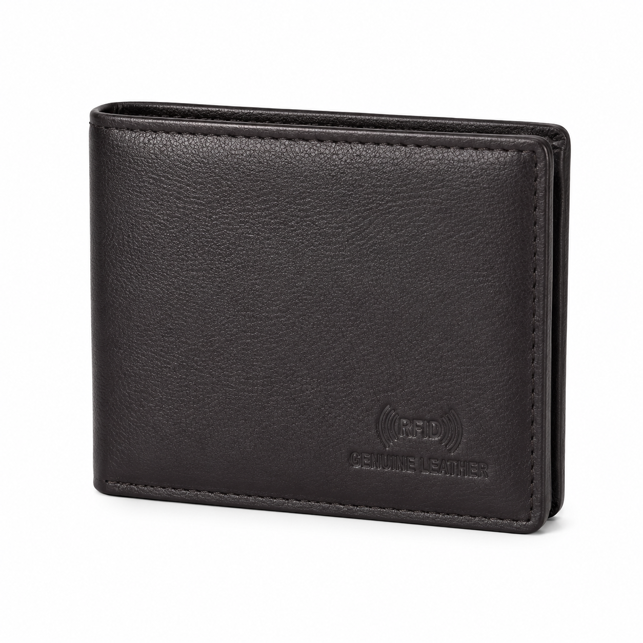 Men’s Genuine Leather RFID Blocking Bifold Wallet with ID Window, Coin Pocket & Multiple Card Slots – Black