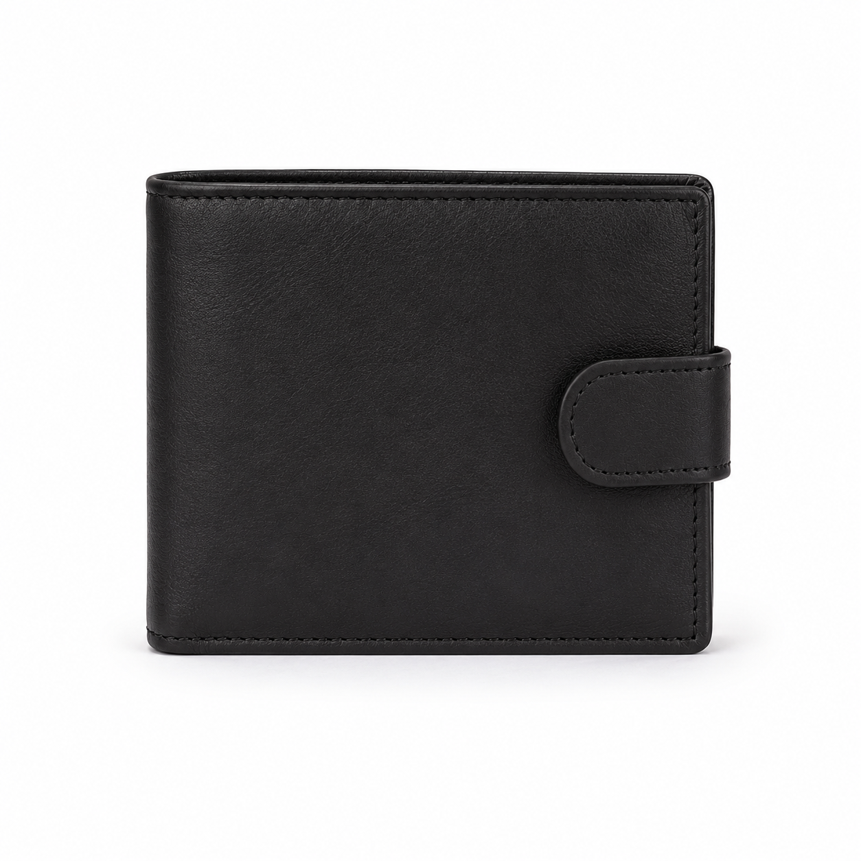 Men’s Genuine Leather Bifold Wallet with ID Window, Zipper Coin Pocket & Snap Closure – Black Large Capacity Wallet for Me