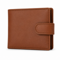 Men’s Brown Leather Wallet with ID Window & Zipper Pocket – Large Capacity Bifold Card Holder Wallet with Multiple Card Slots & Snap Closure