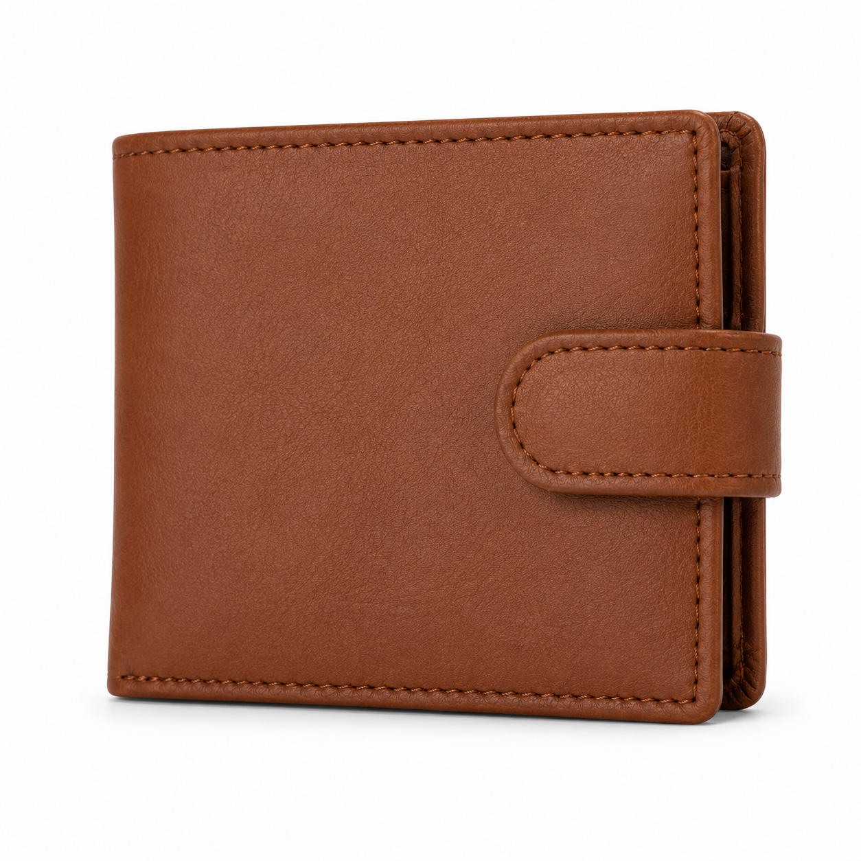 Men’s Brown Leather Wallet with ID Window & Zipper Pocket – Large Capacity Bifold Card Holder Wallet with Multiple Card Slots & Snap Closure