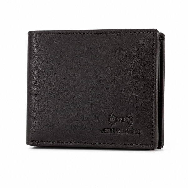 Men’s Genuine Leather Bifold Wallet with RFID Blocking, Coin Pocket, Multiple Card Slots & Large Capacity – Black Leather Wallet for Men
