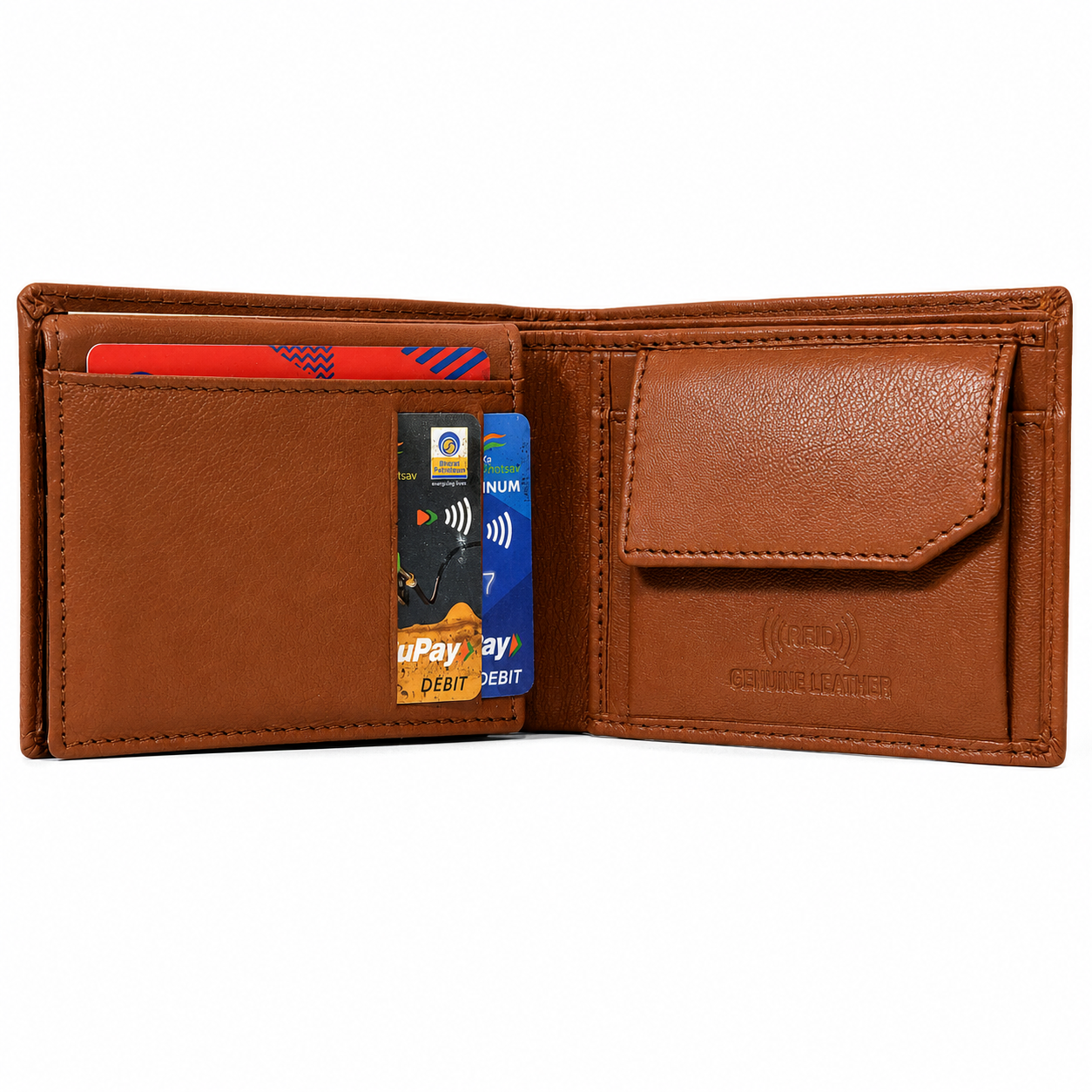 Men’s Genuine Leather Bifold Wallet with RFID Blocking, Coin Pocket & Multiple Card Slots – Brown Leather Wallet for Men
