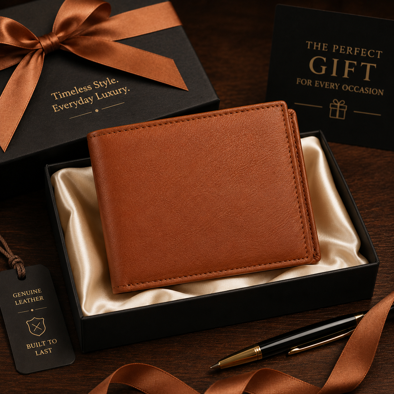 Men’s Genuine Leather Bifold Wallet with RFID Blocking, Coin Pocket & Multiple Card Slots – Brown Leather Wallet for Men