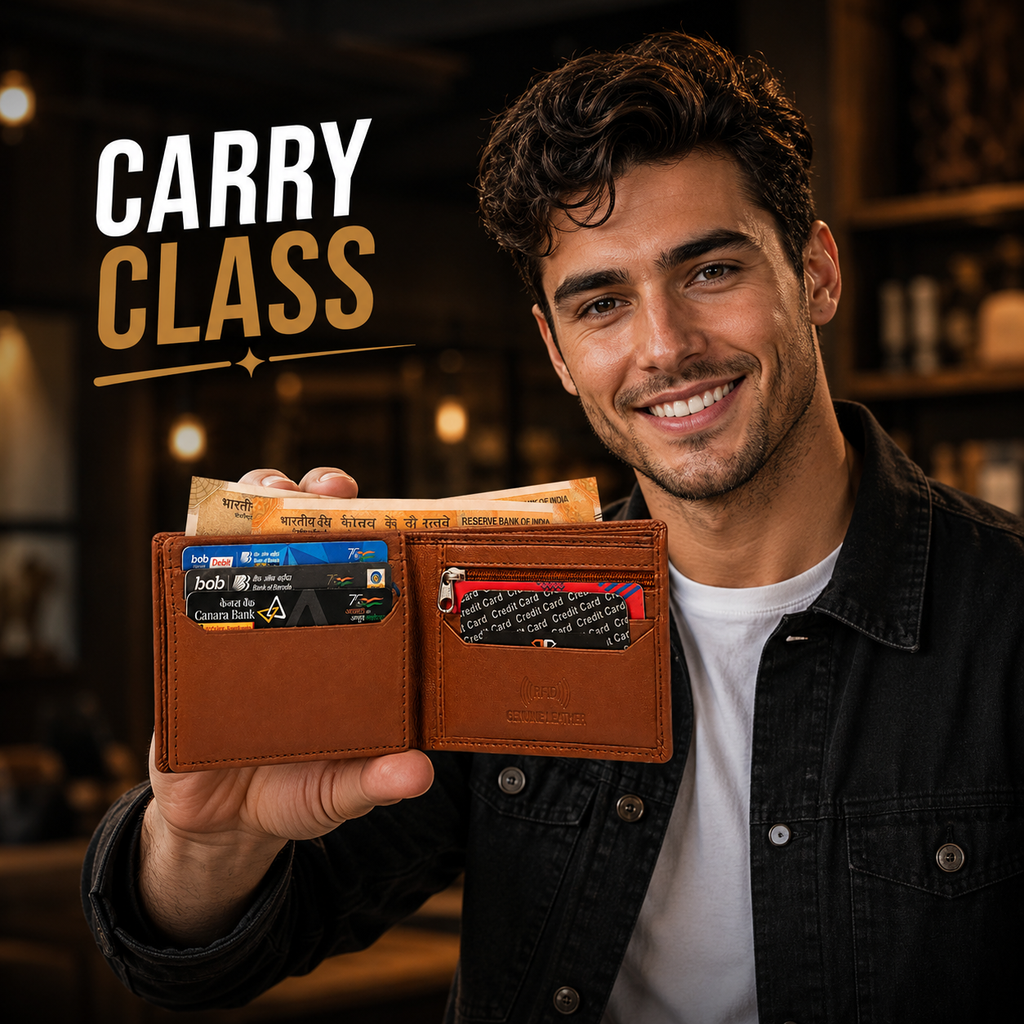 Men’s Genuine Leather RFID Bifold Wallet – Brown Leather Wallet for Men with Zipper Coin Pocket, Multiple Card Slots & Large Capacity