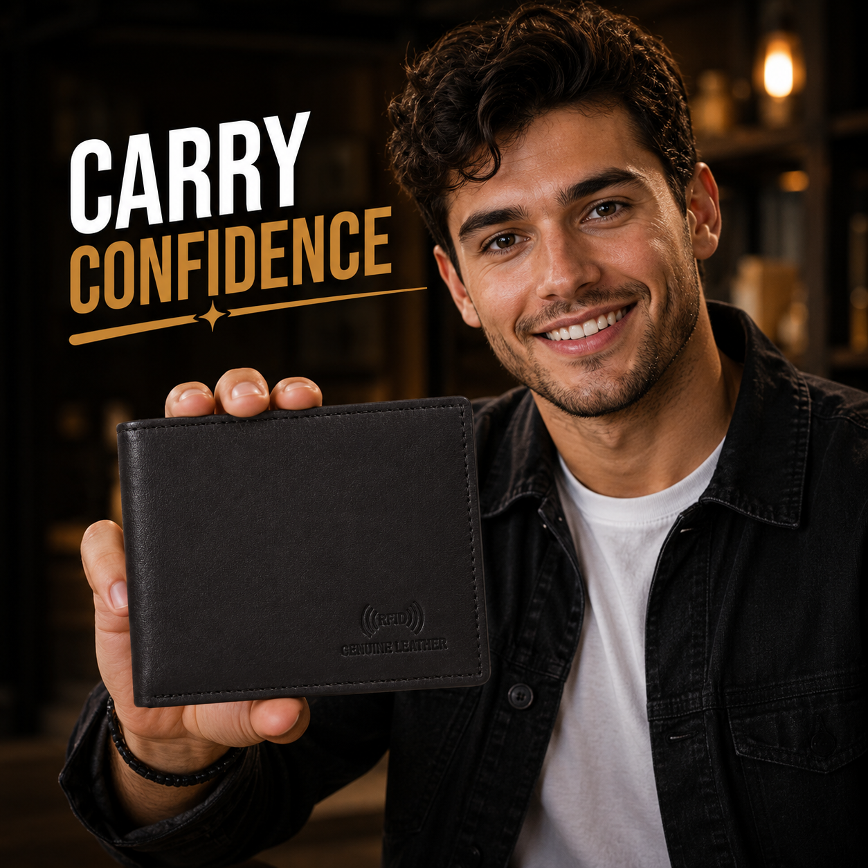 Men’s Genuine Leather Bifold Wallet with RFID Blocking, Coin Pocket, Multiple Card Slots & Large Capacity – Black Leather Wallet for Men