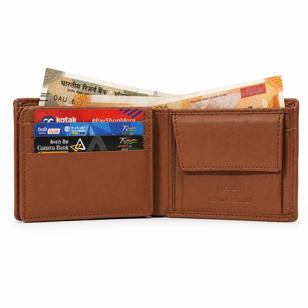 Men’s Genuine Leather Bifold Wallet with RFID Blocking, Coin Pocket & Multiple Card Slots – Brown Leather Wallet for Men