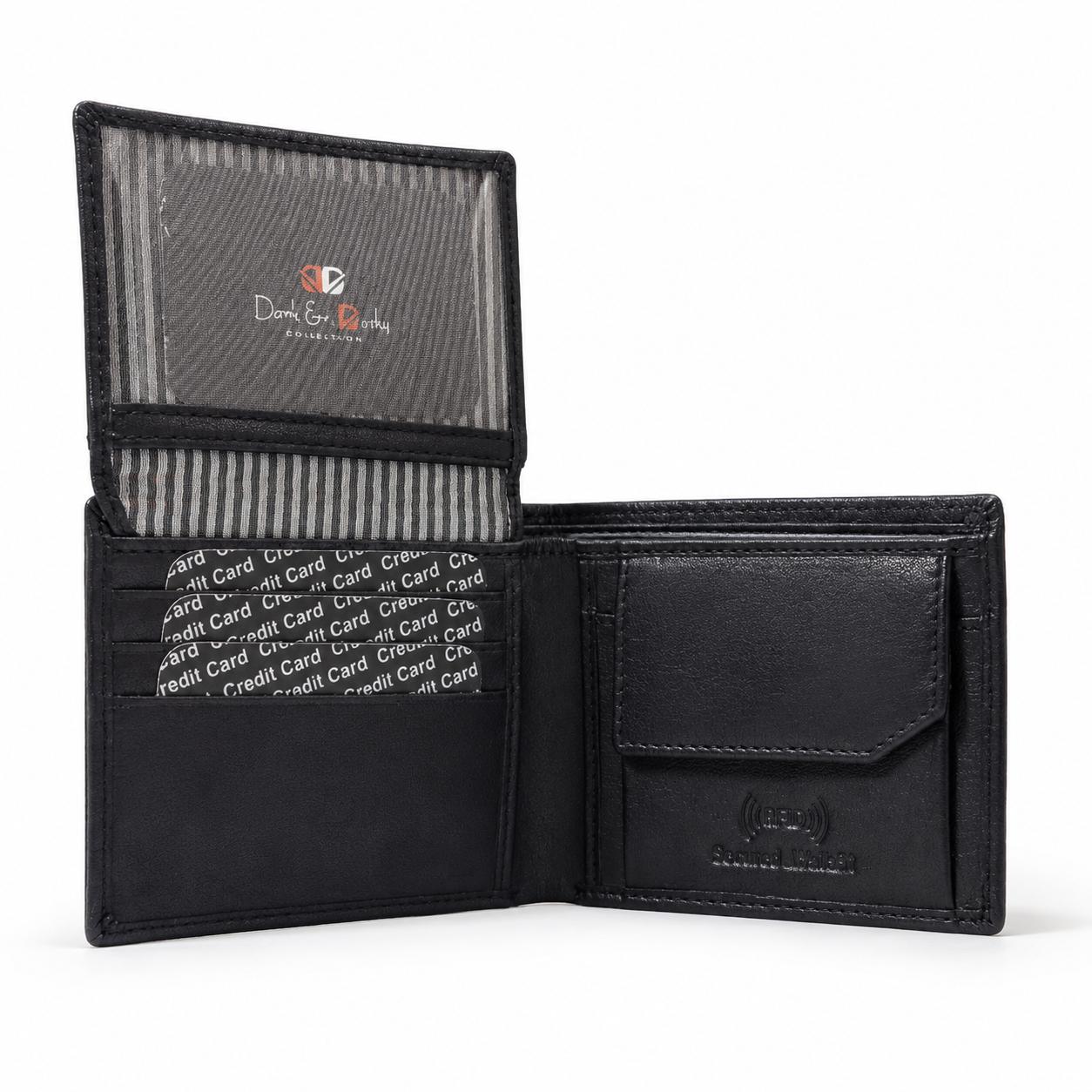 Men’s Genuine Leather Bifold Wallet with RFID Blocking, ID Window, Coin Pocket & Multiple Card Slots – Black