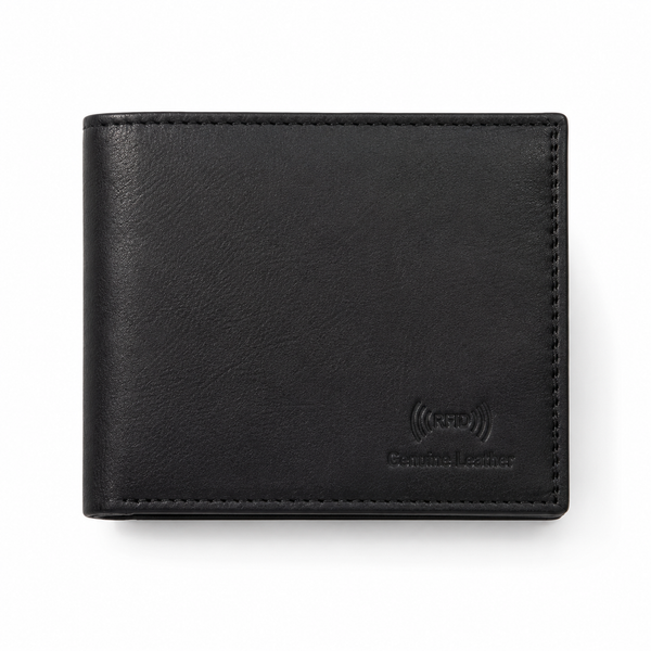 Men’s Genuine Leather Bifold Wallet with RFID Blocking & Coin Pocket – Black Leather Wallet for Men with Multiple Card Slots