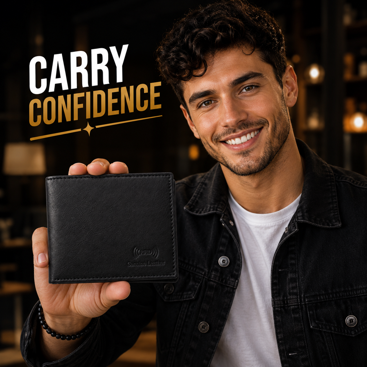 Men’s Genuine Leather Bifold Wallet with RFID Blocking & Coin Pocket – Black Leather Wallet for Men with Multiple Card Slots