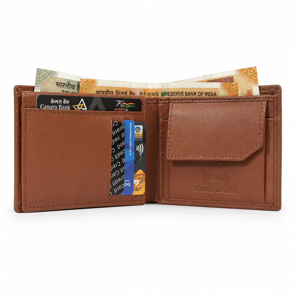 Men’s Genuine Leather Bifold Wallet with RFID Blocking, Coin Pocket & Multiple Card Slots – Brown Leather Wallet for Men
