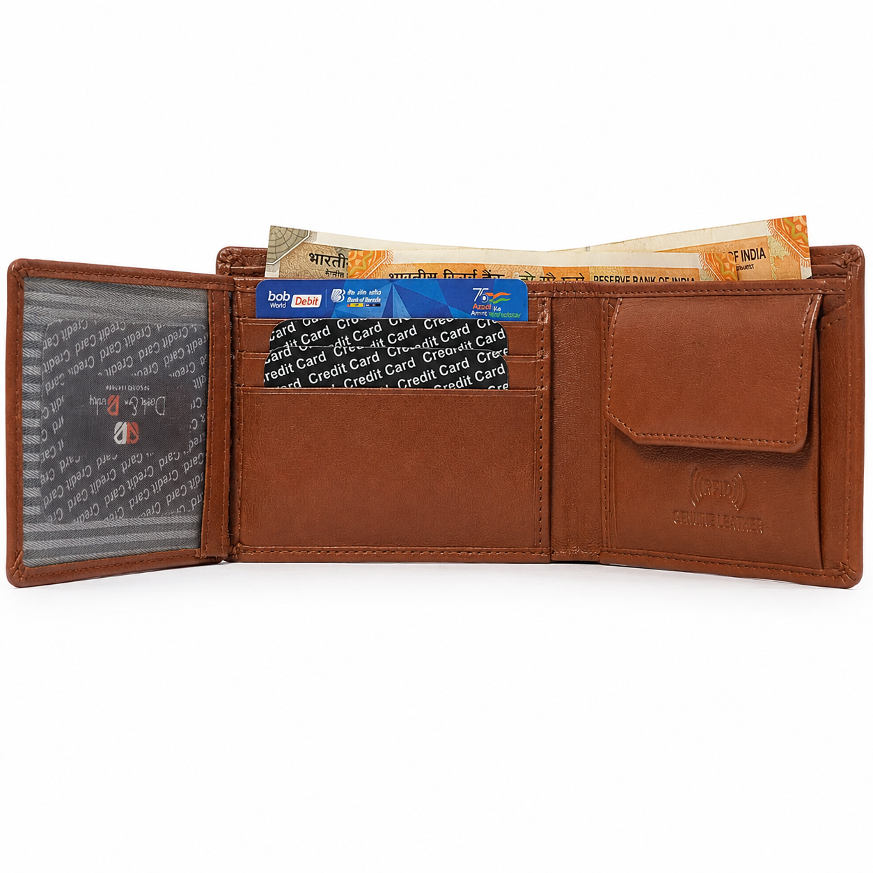 Men’s Brown Leather Bifold Wallet with ID Window, Coin Pocket & Multiple Card Slots – Slim Everyday Wallet for Men