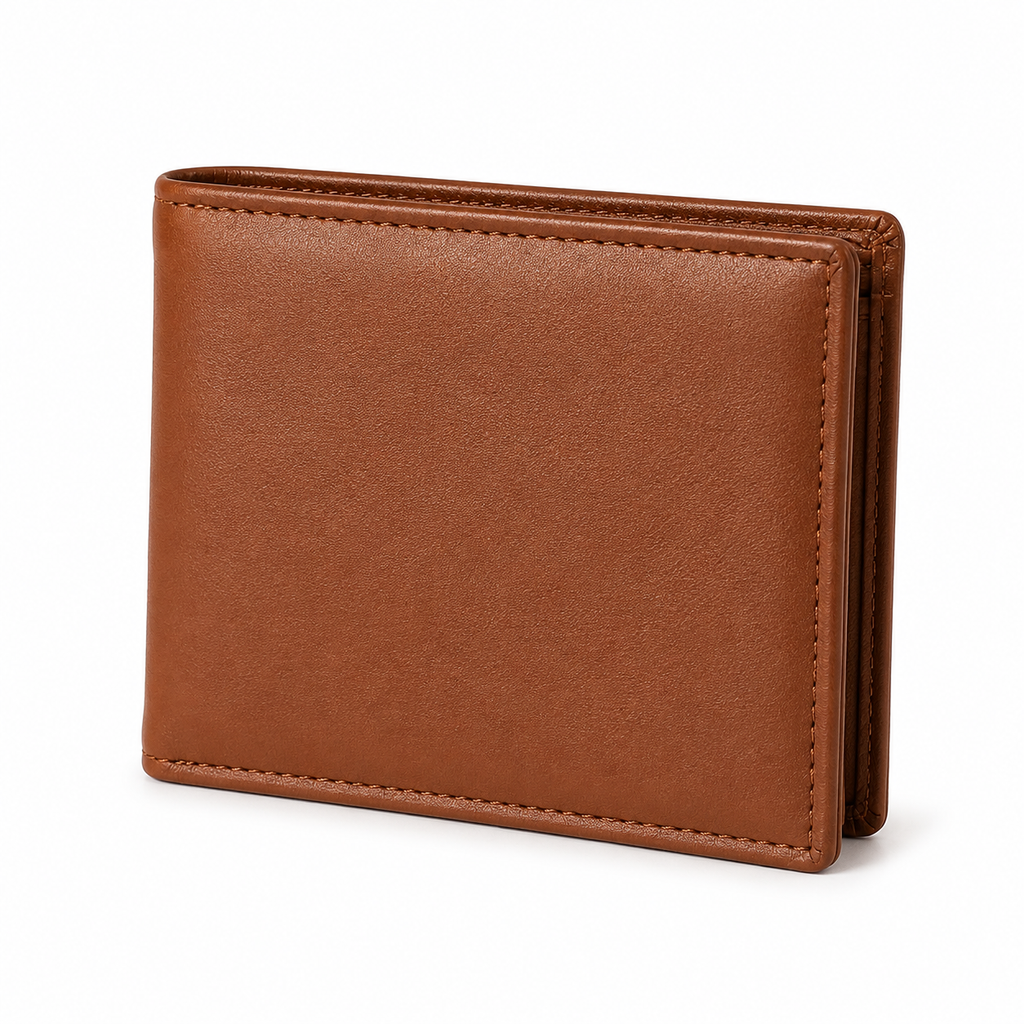 Men’s Genuine Leather RFID Bifold Wallet with ID Window, Zipper Coin Pocket & Multiple Card Slots – Brown Large Capacity Wallet for Men