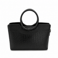 Luxcariiy Black Genuine Leather Tote Bag for Women – Large Crocodile Embossed Handbag, Professional Work, Office, Laptop & Travel Shoulder Bag