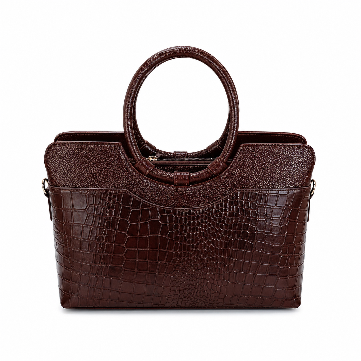 Luxcariiy Women’s Genuine Leather Tote Bag – Dark Brown Croc Embossed Large Leather Handbag, Structured Top Handle Shoulder Bag for Work, Office, Travel & Everyday Use