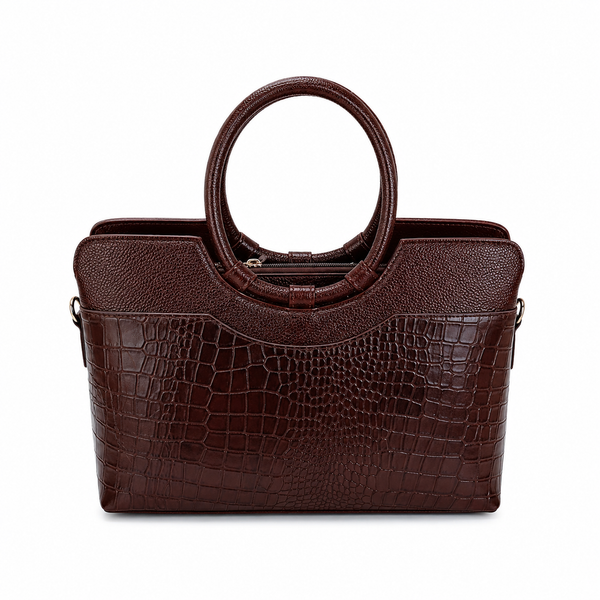 Luxcariiy Women’s Genuine Leather Tote Bag – Dark Brown Croc Embossed Large Leather Handbag, Structured Top Handle Shoulder Bag for Work, Office, Travel & Everyday Use