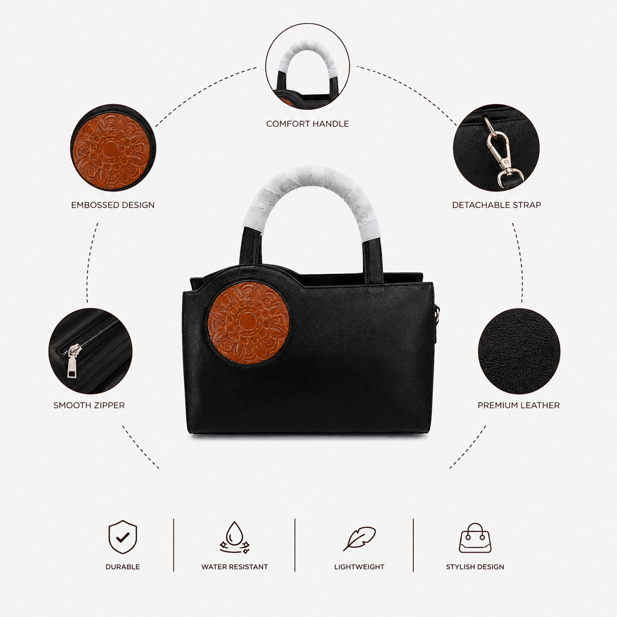 Luxcariiy Black Genuine Leather Tote Bag for Women – Handmade Large Leather Handbag, Top Handle Shoulder Bag for Work, Office, Travel & Everyday Use