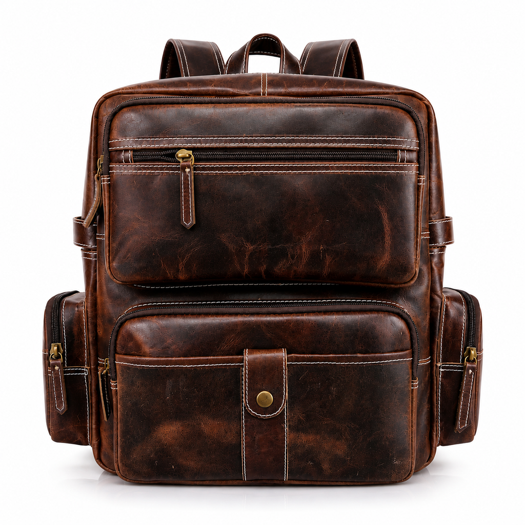 Luxcariiy Dark Brown Genuine Leather Backpack for Men – Large Capacity Multi Pocket Laptop Travel Work Business Rucksack