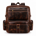 Luxcariiy Dark Brown Genuine Leather Backpack for Men – Large Capacity Multi Pocket Laptop Travel Work Business Rucksack