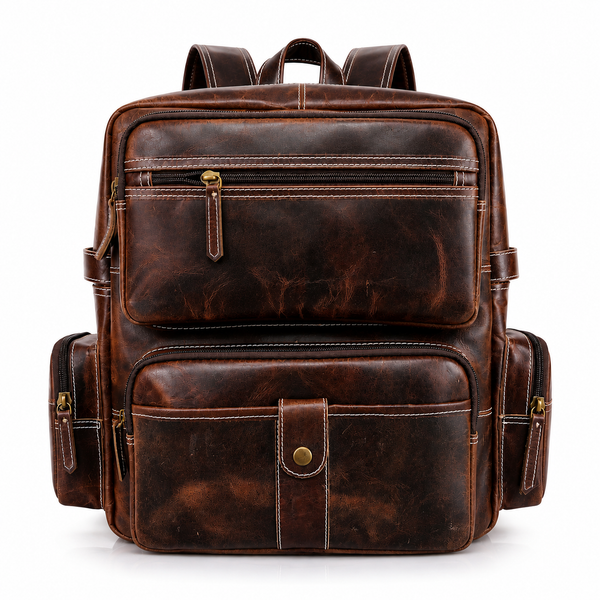 Luxcariiy Dark Brown Genuine Leather Backpack for Men – Large Capacity Multi Pocket Laptop Travel Work Business Rucksack