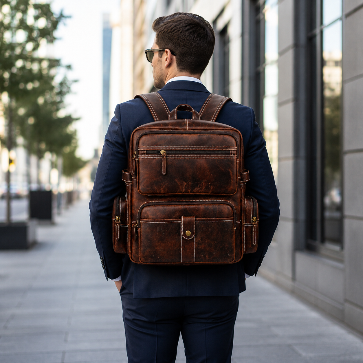 Luxcariiy Dark Brown Genuine Leather Backpack for Men – Large Capacity Multi Pocket Laptop Travel Work Business Rucksack