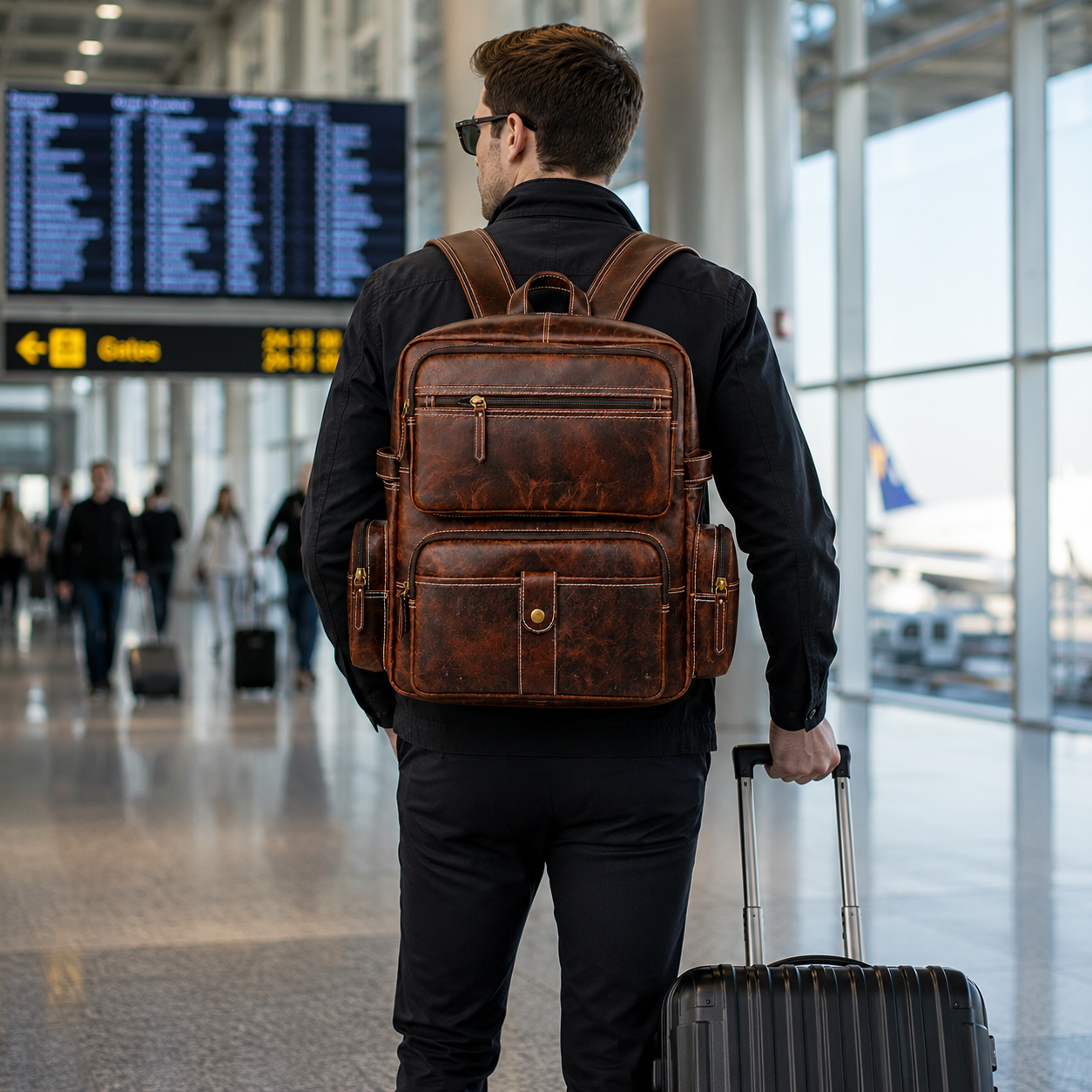 Luxcariiy Dark Brown Genuine Leather Backpack for Men – Large Capacity Multi Pocket Laptop Travel Work Business Rucksack