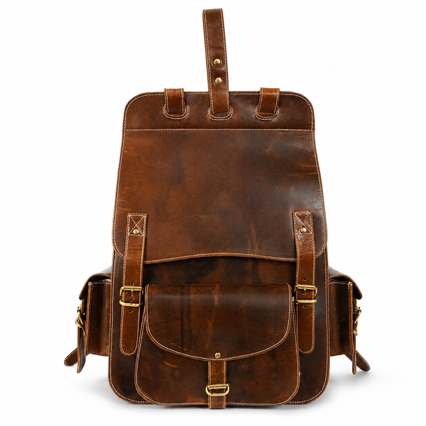 LUXCARIIY Vintage Dark Brown Genuine Leather Backpack for Men & Women – Large Capacity Multi Pocket Travel, Work & Everyday Rucksack