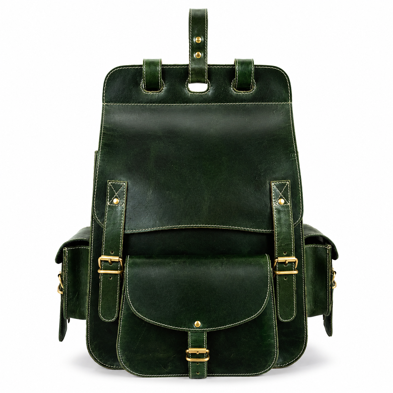 Luxcariiy Dark Green Genuine Leather Backpack for Men & Women – Vintage Large Capacity Multi Pocket Travel, Work & Business Rucksack