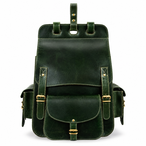 Luxcariiy Dark Green Genuine Leather Backpack for Men & Women – Vintage Large Capacity Multi Pocket Travel, Work & Business Rucksack