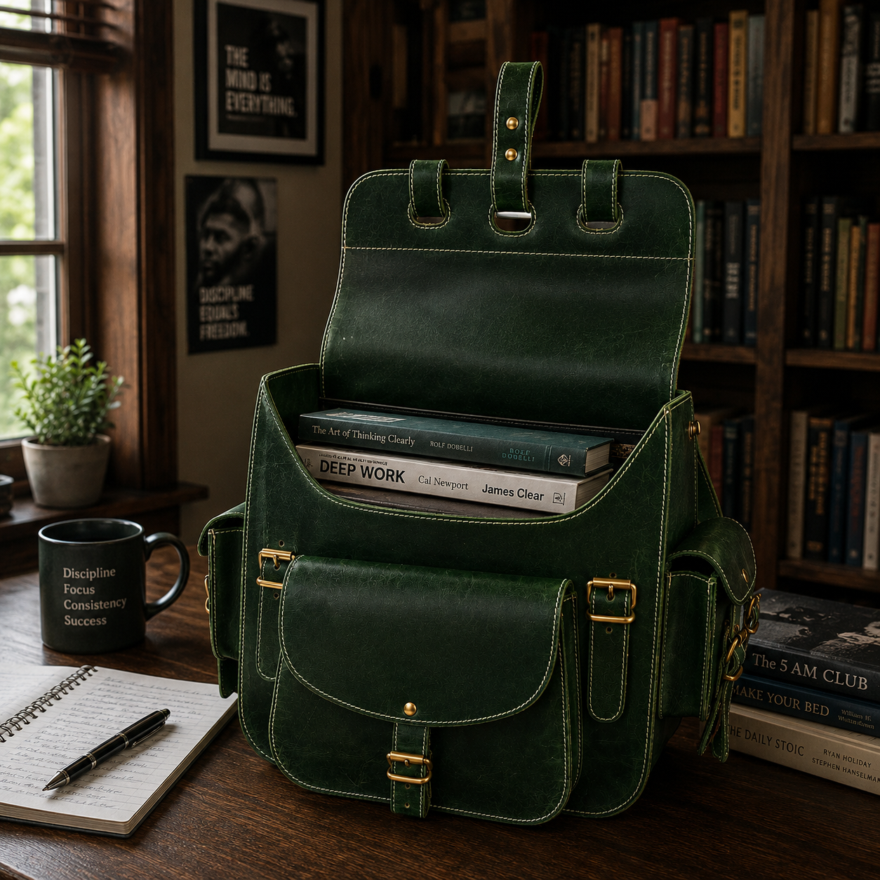 Luxcariiy Dark Green Genuine Leather Backpack for Men & Women – Vintage Large Capacity Multi Pocket Travel, Work & Business Rucksack