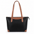 Luxcariiy Genuine Leather Tote Bag for Women – Large Black & Tan Brown Zippered Shoulder Handbag, Spacious Work, Office, Laptop, Travel & Everyday Purse