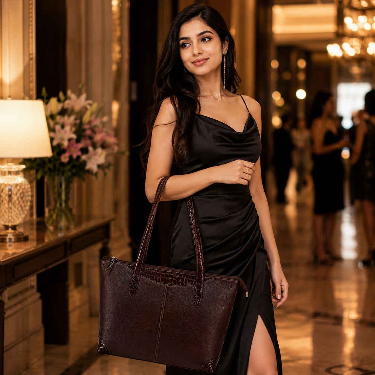 Luxcariiy Genuine Leather Tote Bag for Women – Large Dark Brown Zippered Shoulder Handbag, Spacious Leather Work, Office, Travel & Everyday Bag