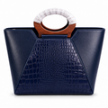 Luxcariiy Genuine Leather Tote Bag for Women – Navy Blue Structured Croc Embossed Top Handle Handbag, Luxury Leather Purse, Large Everyday Work & Office Bag