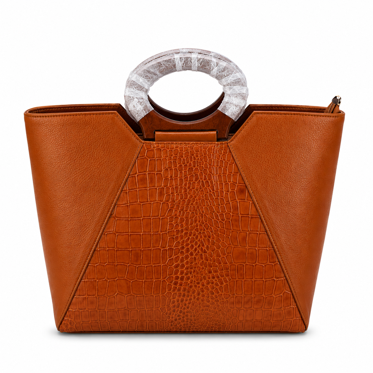 Luxcariiy Brown Genuine Leather Tote Bag for Women – Large Structured Leather Handbag, Crocodile Embossed Top Handle Purse, Luxury Everyday Work & Travel Bag