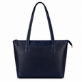 Luxcariiy Navy Blue Genuine Leather Tote Bag for Women – Large Zippered Shoulder Handbag, Spacious Work, Office, Laptop & Travel Tote