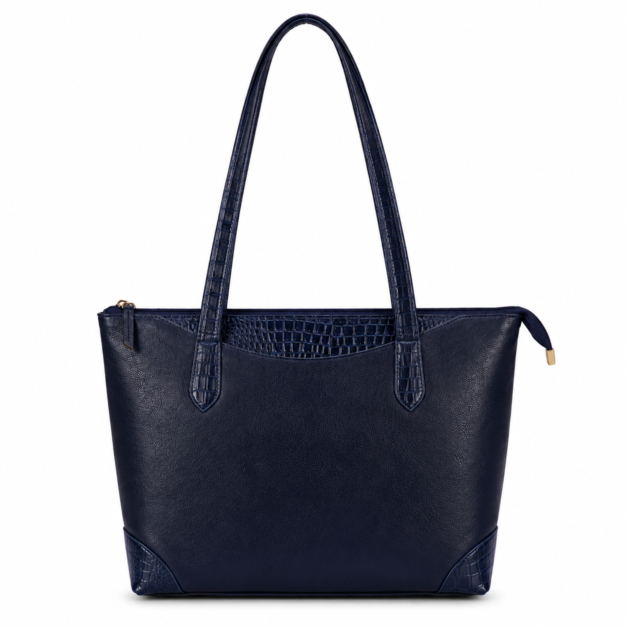 Luxcariiy Navy Blue Genuine Leather Tote Bag for Women – Large Zippered Shoulder Handbag, Spacious Work, Office, Laptop & Travel Tote