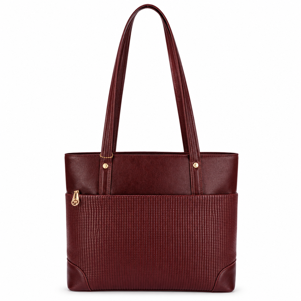Luxcariiy Women’s Genuine Leather Tote Bag – Large Burgundy Leather Work, Laptop & Shoulder Bag with Zipper Pocket