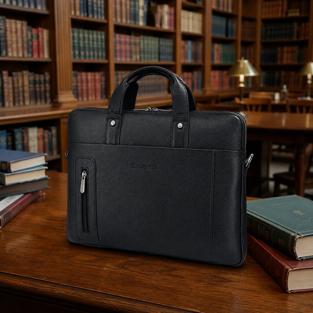 Luxcariiy Black Genuine Leather Laptop Bag for Men – Professional Business Briefcase, Work & Office Computer Bag