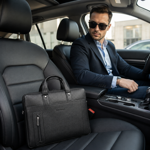 Luxcariiy Black Genuine Leather Laptop Bag for Men – Professional Business Briefcase, Work & Office Computer Bag