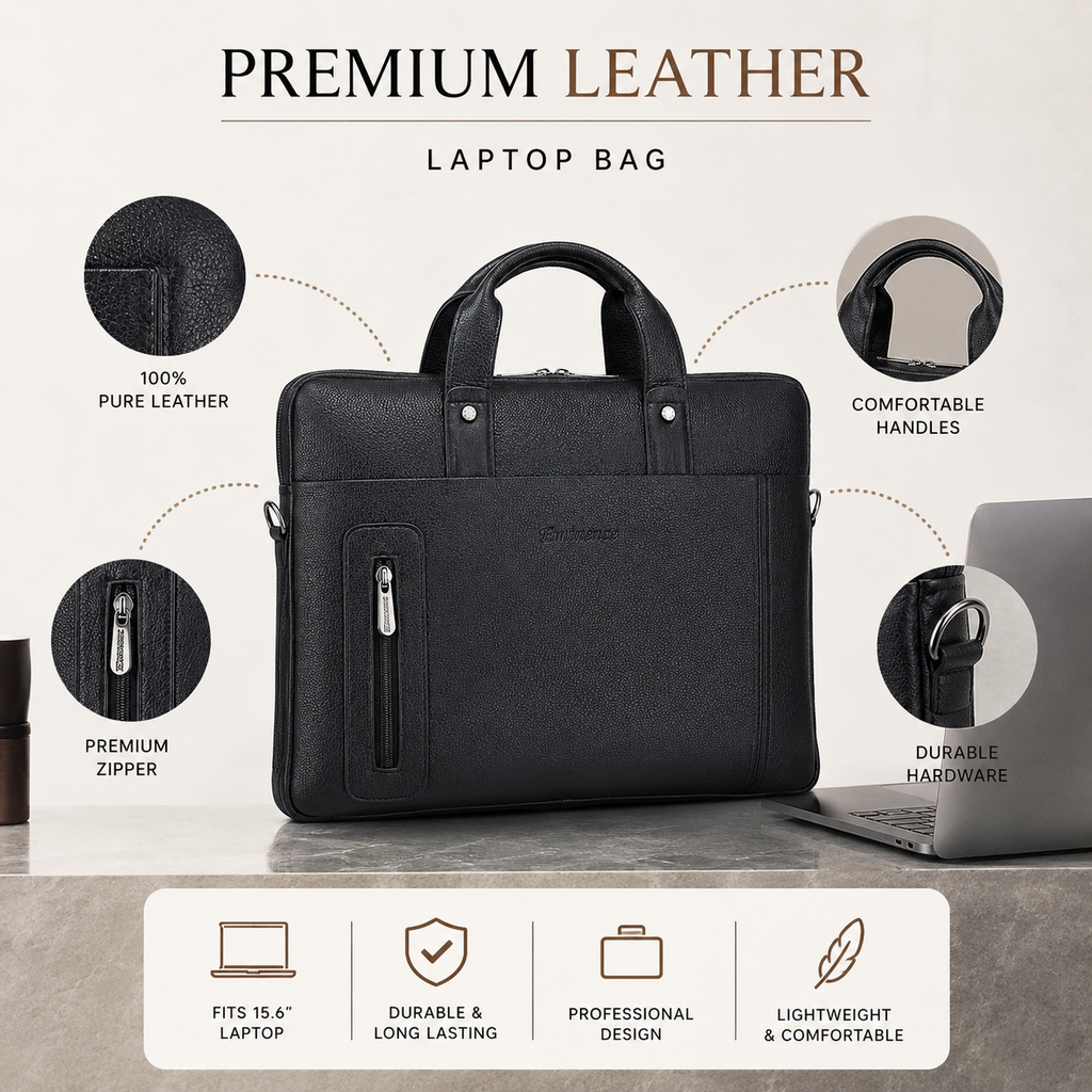 Luxcariiy Black Genuine Leather Laptop Bag for Men – Professional Business Briefcase, Work & Office Computer Bag