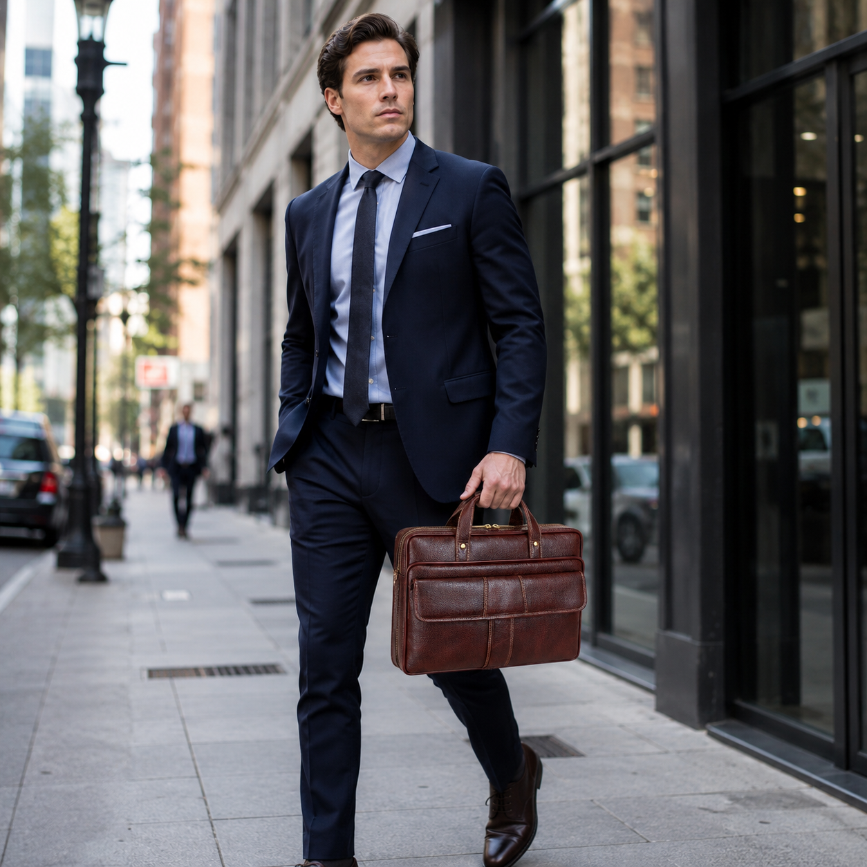 Luxcariiy Genuine Leather Laptop Bag for Men – Dark Brown Professional Business Briefcase, Executive Work & Travel Office Bag