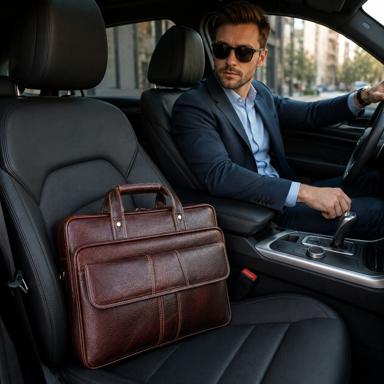 Luxcariiy Genuine Leather Laptop Bag for Men – Dark Brown Professional Business Briefcase, Executive Work & Travel Office Bag