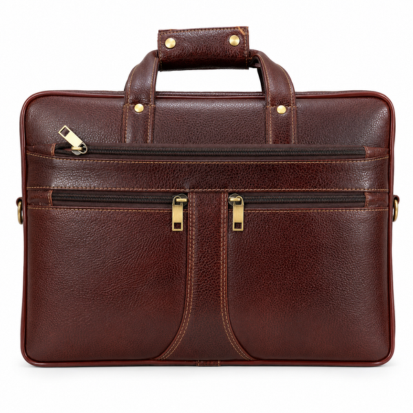 Luxcariiy Genuine Leather Laptop Bag for Men – Dark Brown Professional Business Briefcase, Multi-Pocket Work & Office Computer Bag