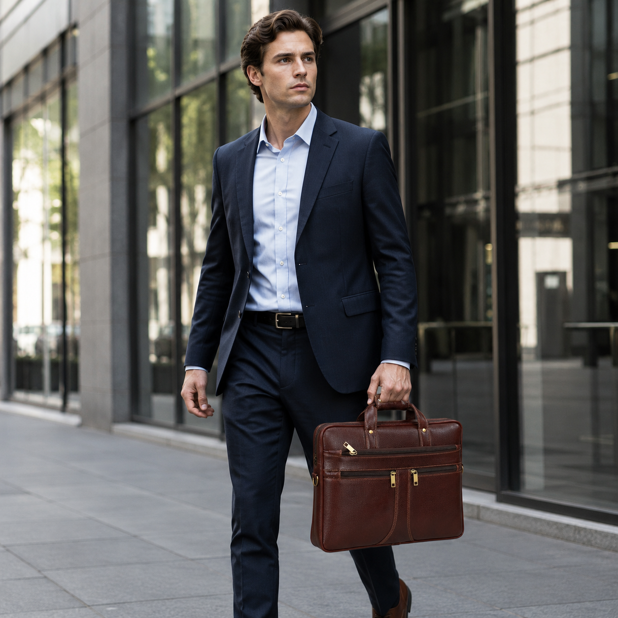 Luxcariiy Genuine Leather Laptop Bag for Men – Dark Brown Professional Business Briefcase, Multi-Pocket Work & Office Computer Bag