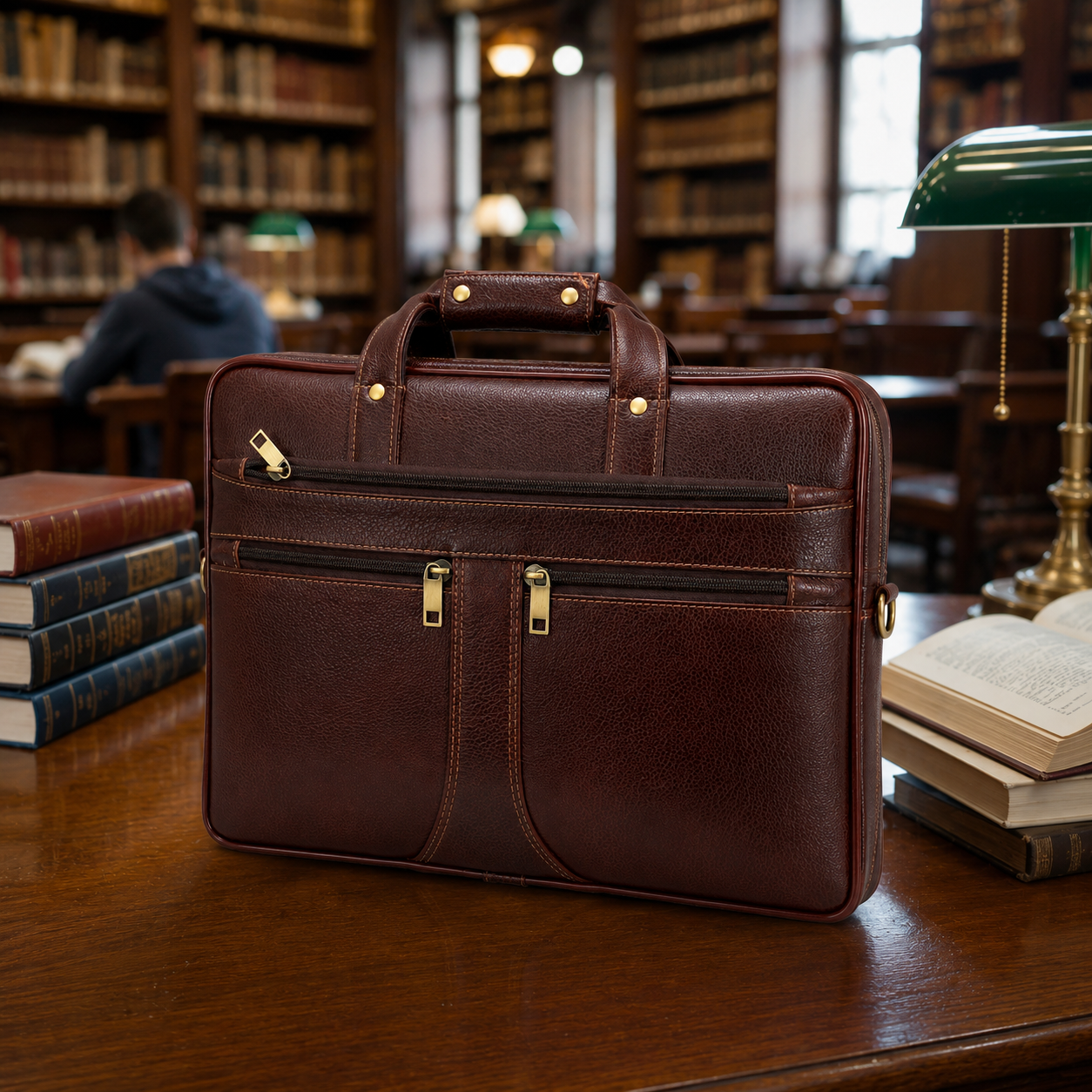 Luxcariiy Genuine Leather Laptop Bag for Men – Dark Brown Professional Business Briefcase, Multi-Pocket Work & Office Computer Bag