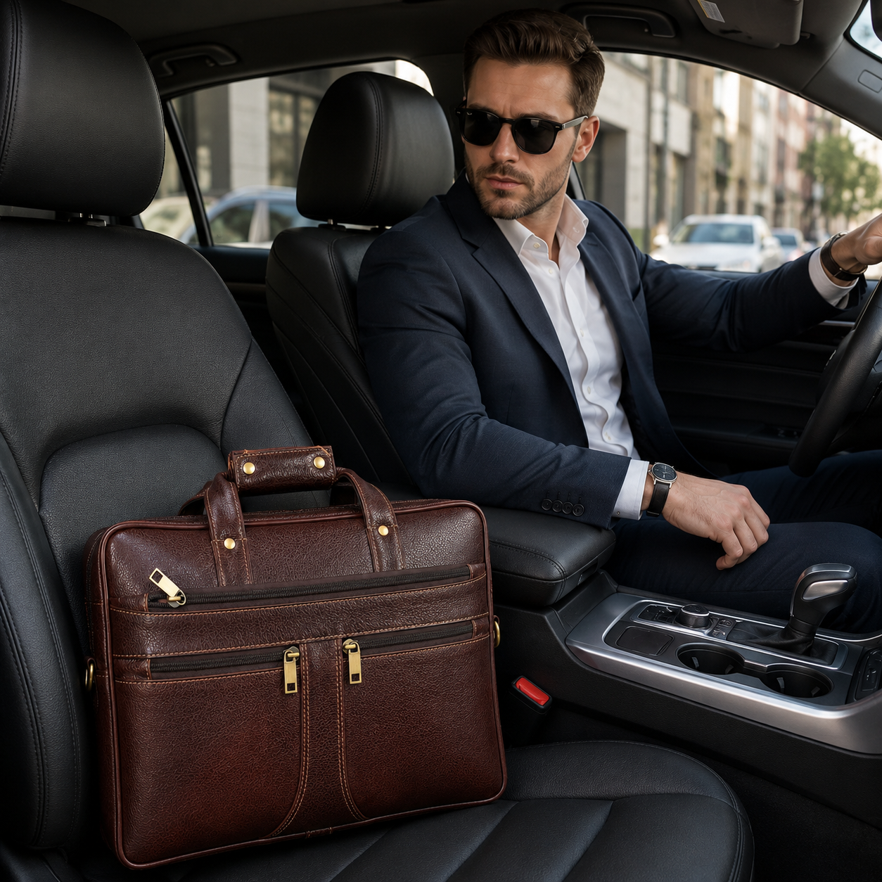 Luxcariiy Genuine Leather Laptop Bag for Men – Dark Brown Professional Business Briefcase, Multi-Pocket Work & Office Computer Bag