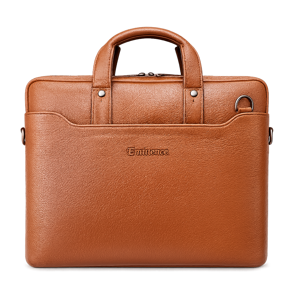 Luxcariiy Tan Brown Genuine Leather Laptop Bag for Men – Professional Business Briefcase, Work & Travel Computer Bag with Multiple Compartments
