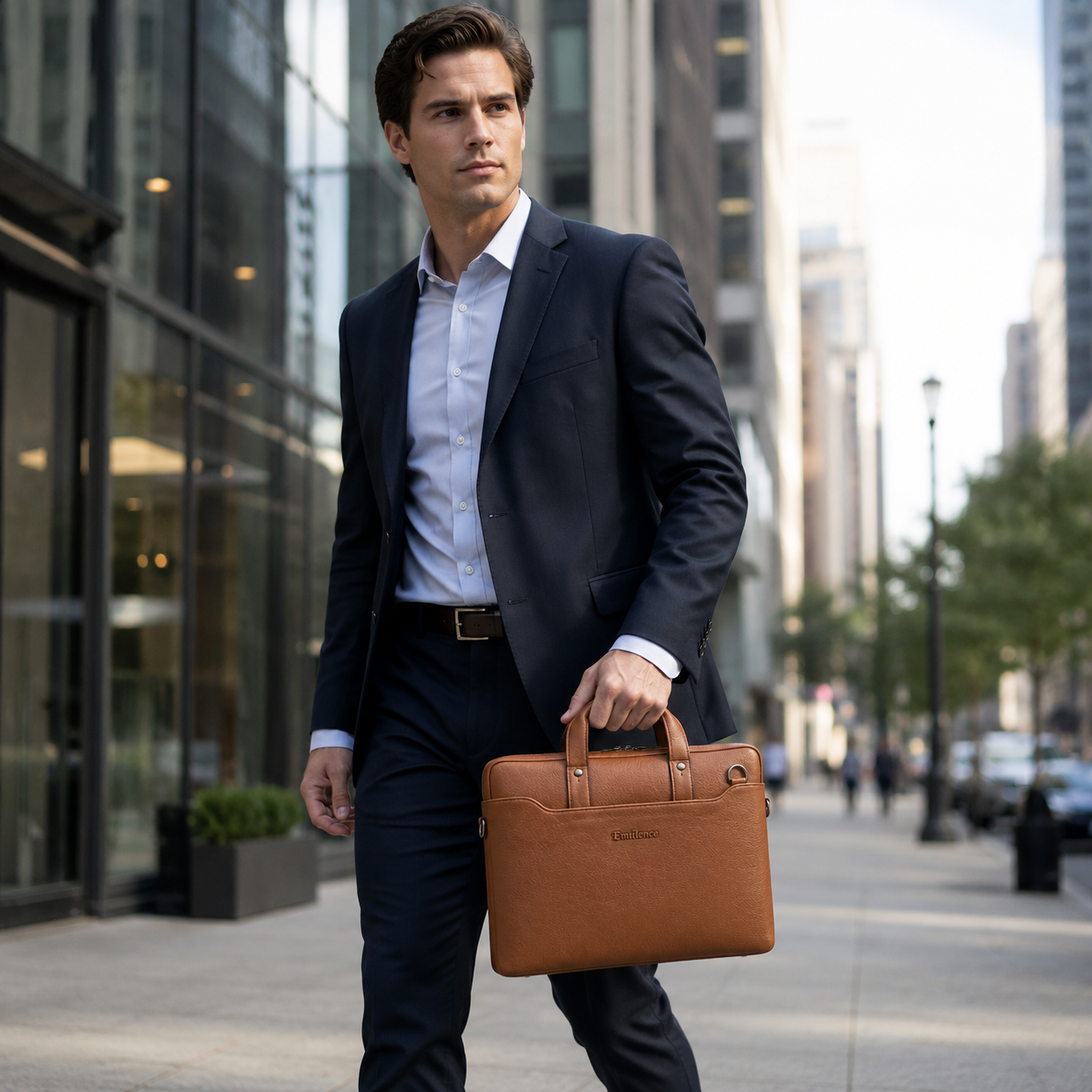 Luxcariiy Tan Brown Genuine Leather Laptop Bag for Men – Professional Business Briefcase, Work & Travel Computer Bag with Multiple Compartments